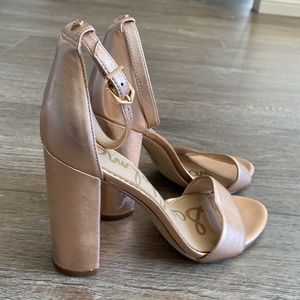 Sam Edelman Yaro Rose Gold Leather Block Heel Sandals w Ankle Strap